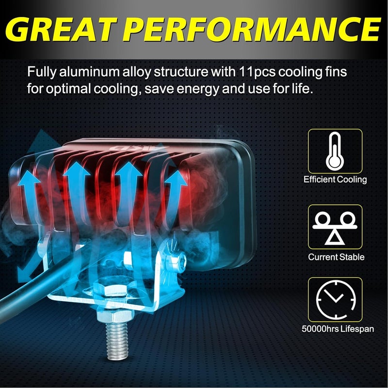 AKD Part LED Pods, 4Pcs 3" 80W Spot CREE LED Pod Lights Small Off Road Driving Lights Fog Ditch Lights for Trucks Motorcycle UTV ATV SUV Dirt Bike - White & Yellow - Image 5